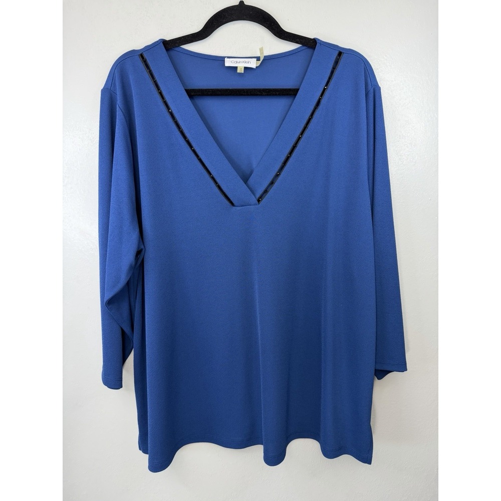Calvin Klein Plus Size Royal Blue W Black Cut Out V Neck Size 1X‎